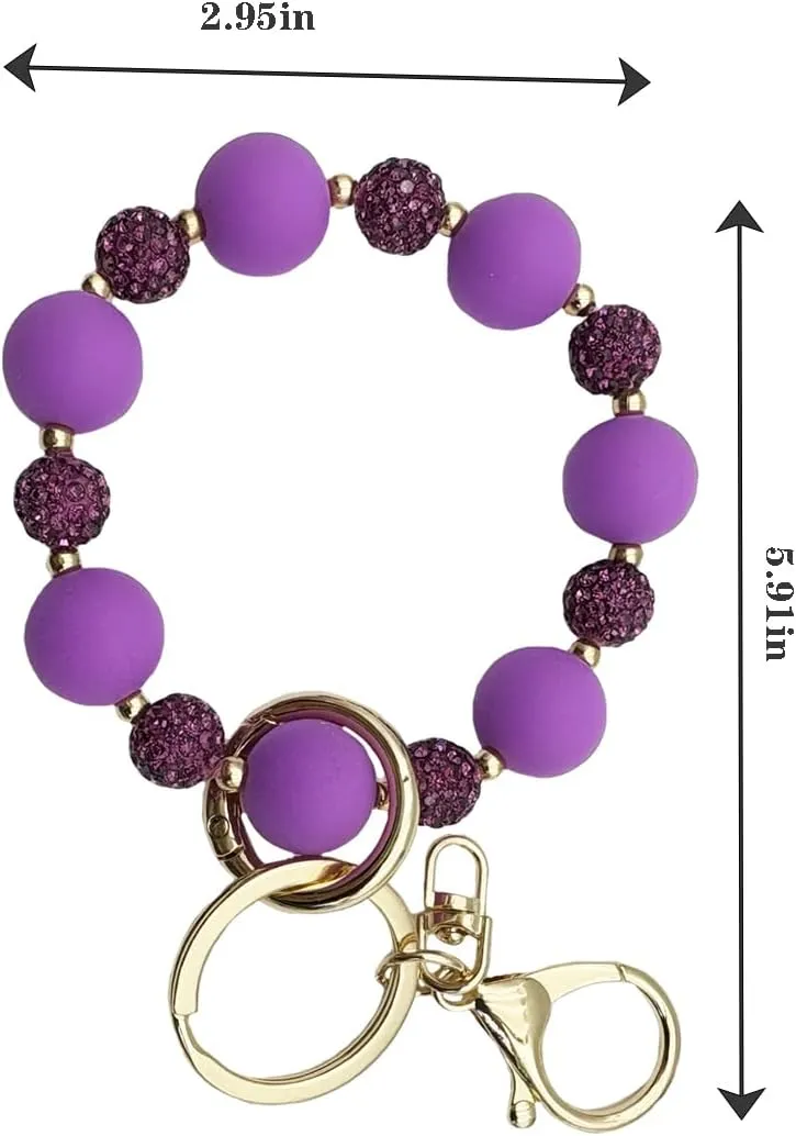 Unpafcxddyig Wristlet Keychain Silicone Bead Keychain Rhinestone Bling Bracelet Women Wristlet Key Ring Bangle Chains