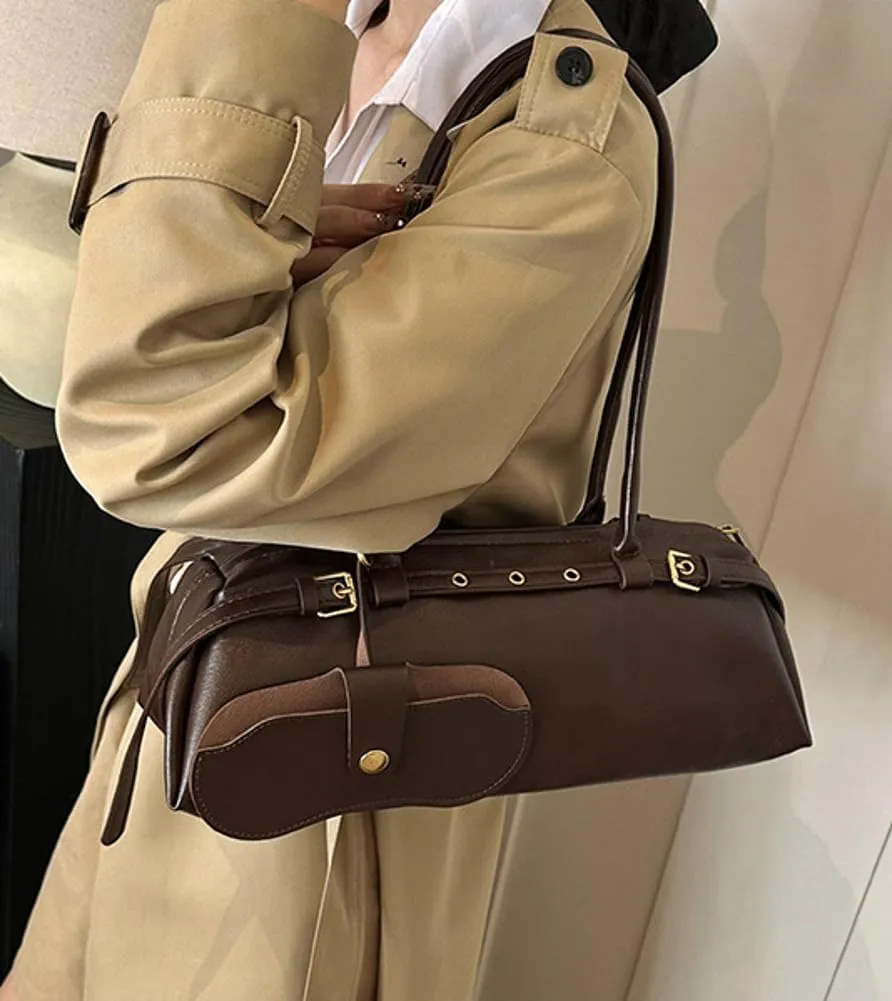 Vegan Leather Shoulder Bag for Women Top Handle Handbag Y2K Punk Large Tote Purse Trendy Underarm Satchels