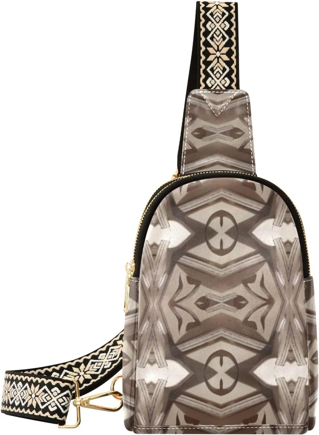VIGTRO Small Sling Bag Ethnic Retro Chains Fanny Pack for Women Men, Leather Chest Bag with Adjustable Strap