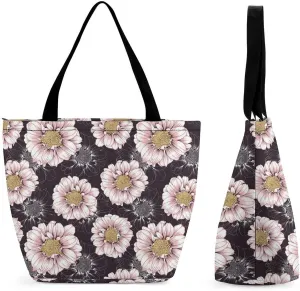 Vintage Lily Hibiscus Flowers Hobo Handbags With Zipper Women's Tote Handbags