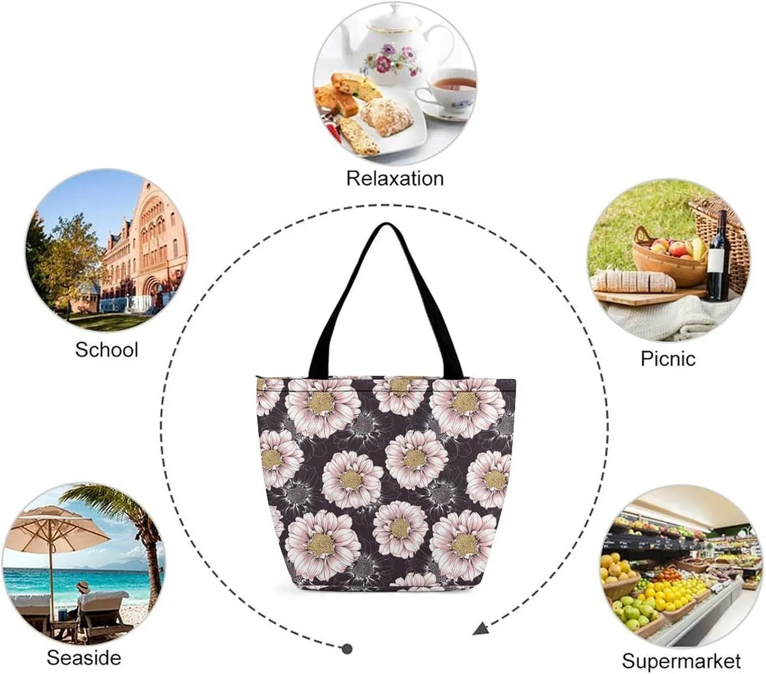 Vintage Lily Hibiscus Flowers Hobo Handbags With Zipper Women's Tote Handbags