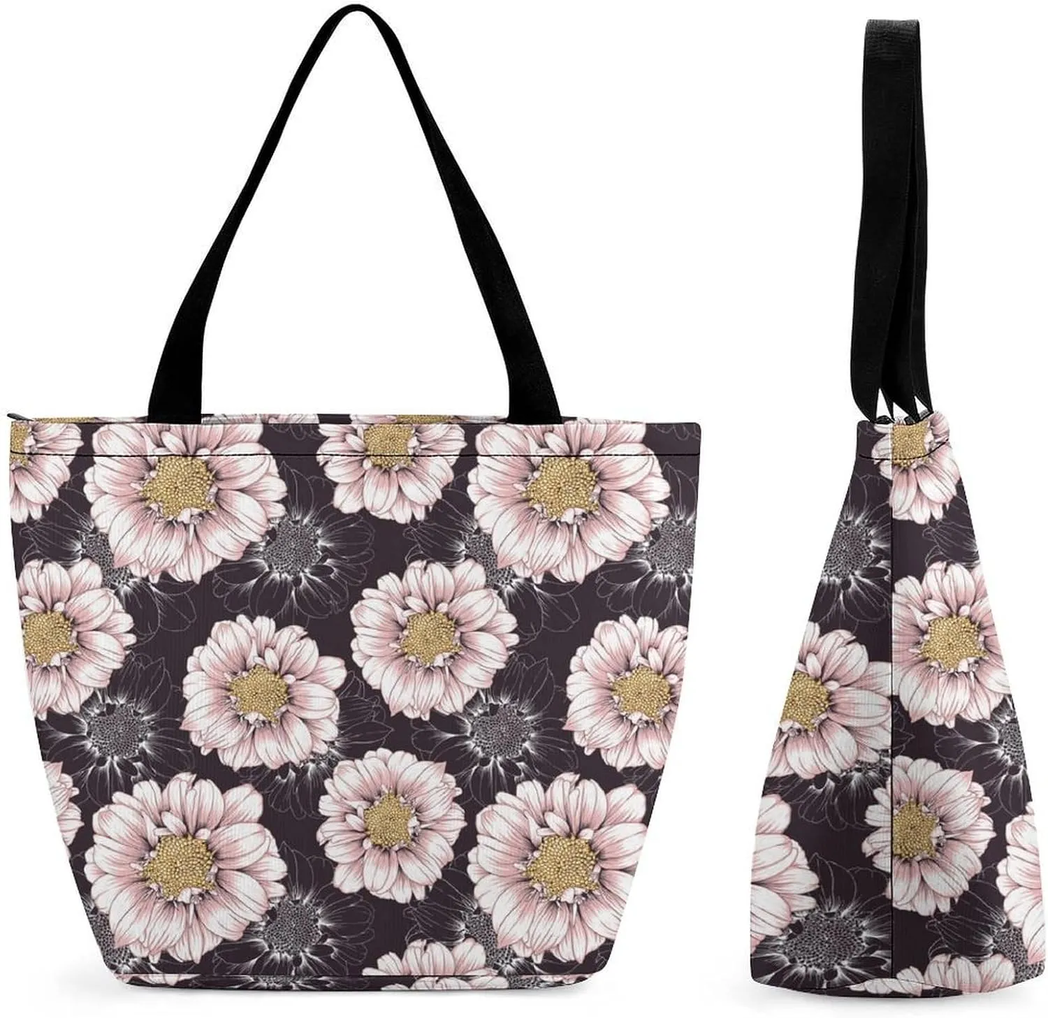 Vintage Lily Hibiscus Flowers Hobo Handbags With Zipper Women's Tote Handbags