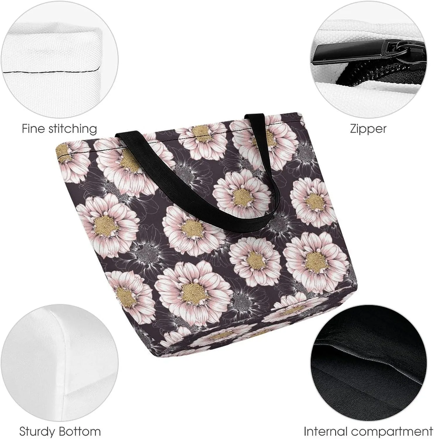 Vintage Lily Hibiscus Flowers Hobo Handbags With Zipper Women's Tote Handbags