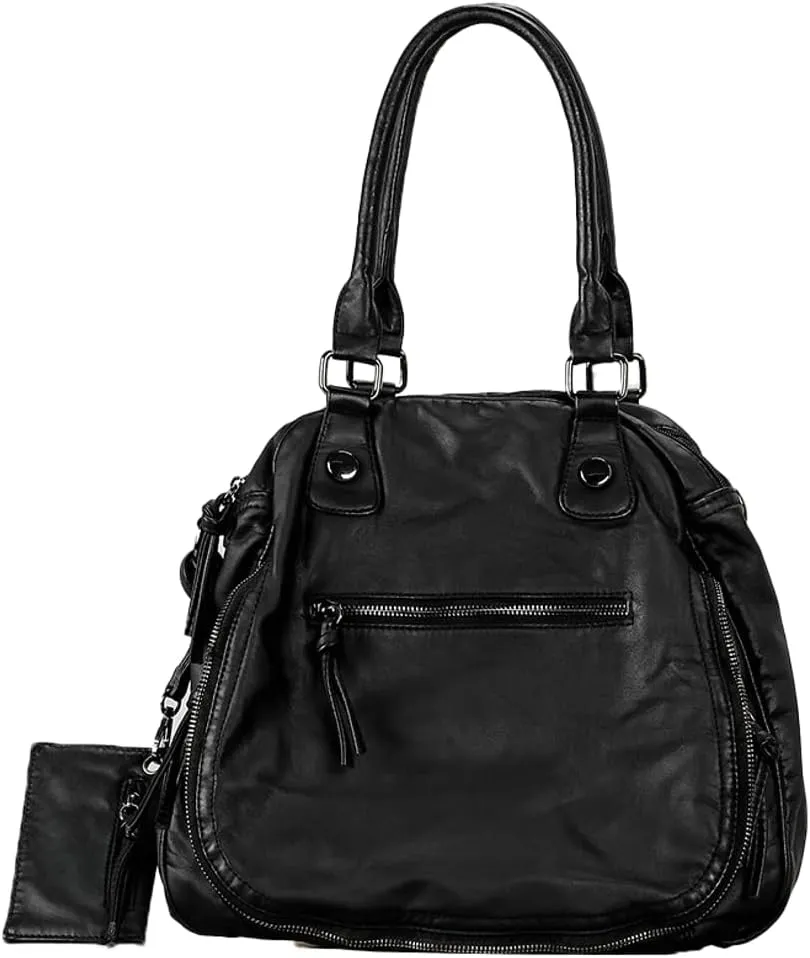 Vintage Shoulder Bag for Women Soft Vegan Leather Handbag Y2k Large Crossbody Tote Purse Multi Pocket Satchels