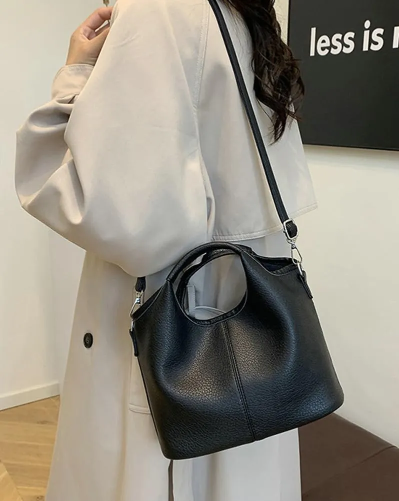 Vintage Vegan Leather Shoulder Crossbody Bag for Women Small Bucket Tote Satchels Purse Travel Work Handbag 2pcs