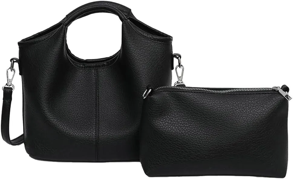 Vintage Vegan Leather Shoulder Crossbody Bag for Women Small Bucket Tote Satchels Purse Travel Work Handbag 2pcs