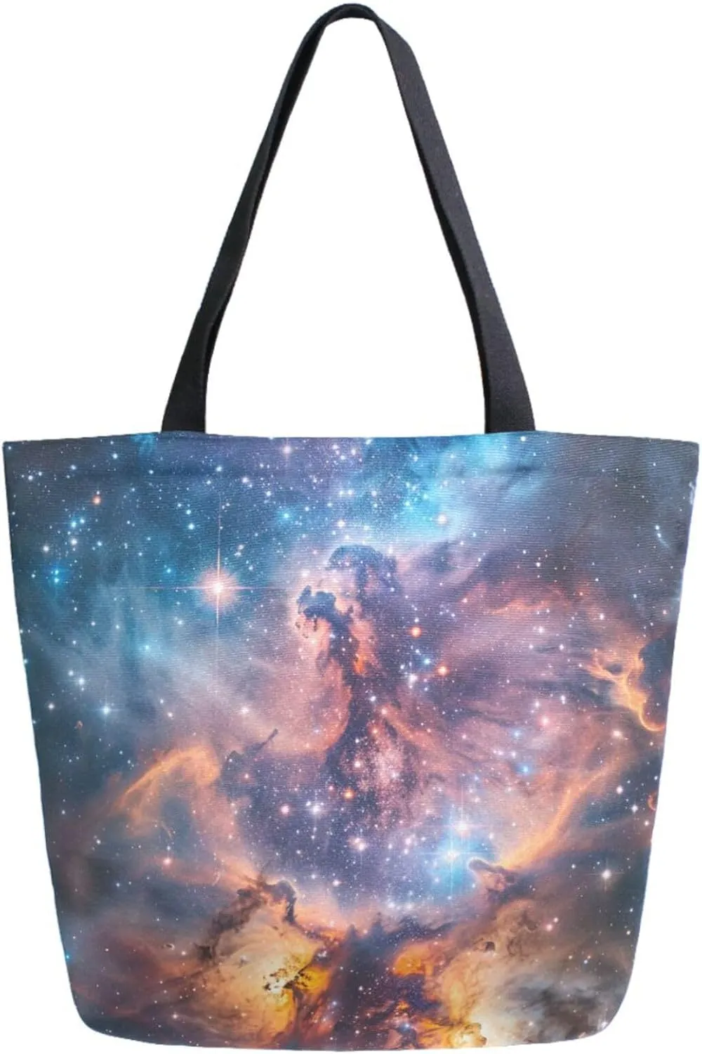 Vivid Pattern Extra Large Shoulder Grocery Tote Bag, Magic Outer Space Nebula Stars Canvas Daily Handle Bag for Gym Weekender Beach Travel Kitchen Reusable Market Shopping