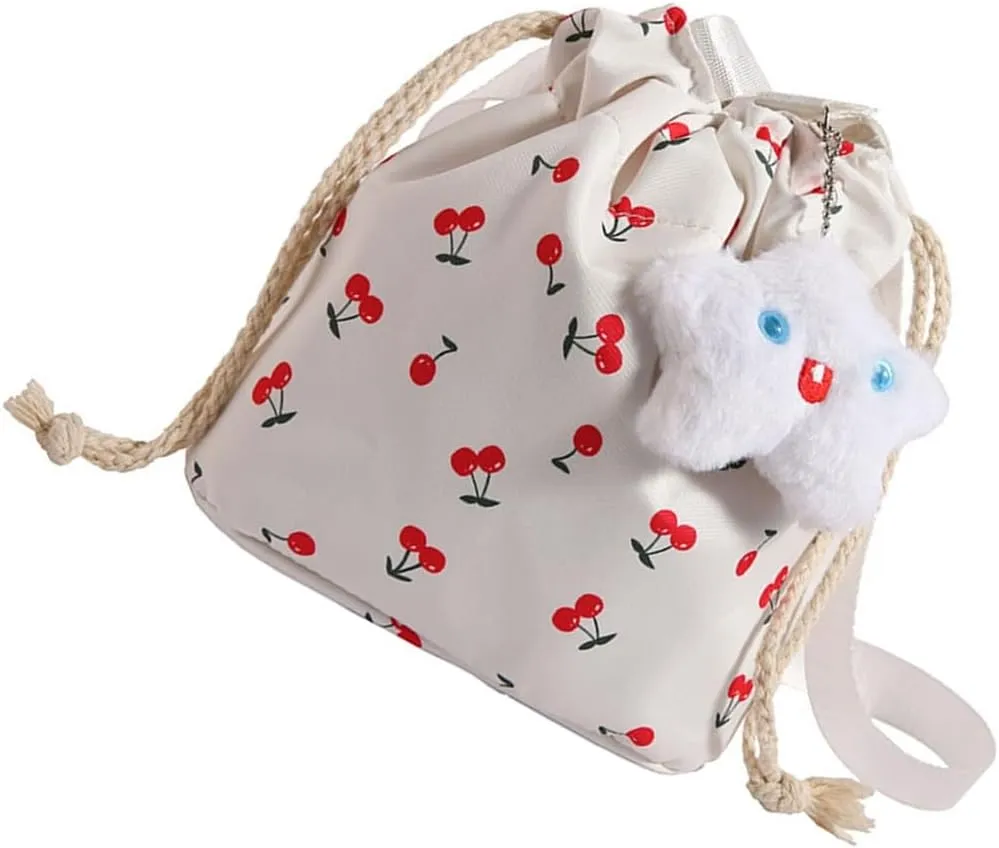 Women Bag Cherries Pattern Shoulder Bag Fashion Bucket Bag Drawstring Crossbody Bag Beach Bag Messengers Bag for Travel