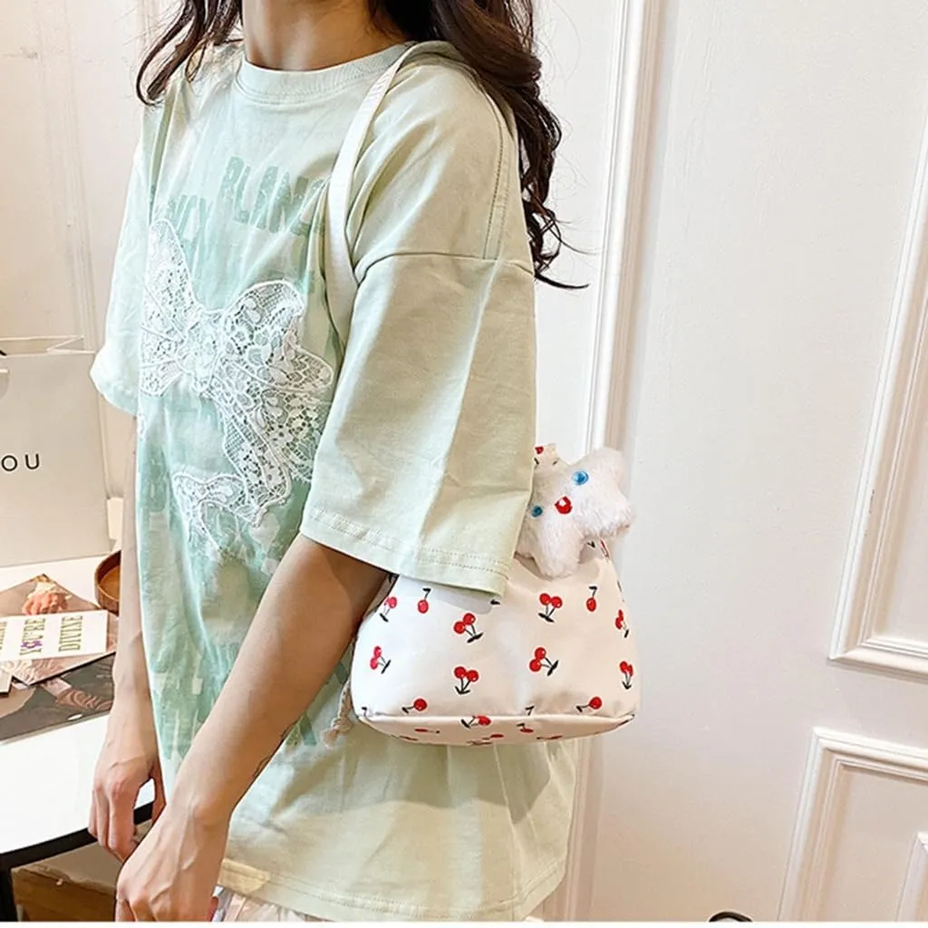 Women Bag Cherries Pattern Shoulder Bag Fashion Bucket Bag Drawstring Crossbody Bag Beach Bag Messengers Bag for Travel