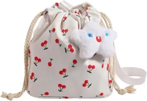 Women Bag Cherries Pattern Shoulder Bag Fashion Bucket Bag Drawstring Crossbody Bag Beach Bag Messengers Bag for Travel
