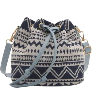 Women Bag Ethnic Styles Shoulder Bag Fashion Messengers Bag Simple Bucket Bag Drawstring Crossbody Bag for Daily Travel