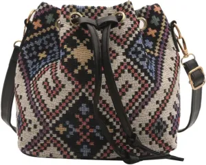 Women Bag Ethnic Styles Shoulder Bag Fashion Messengers Bag Simple Bucket Bag Drawstring Crossbody Bag for Daily Travel