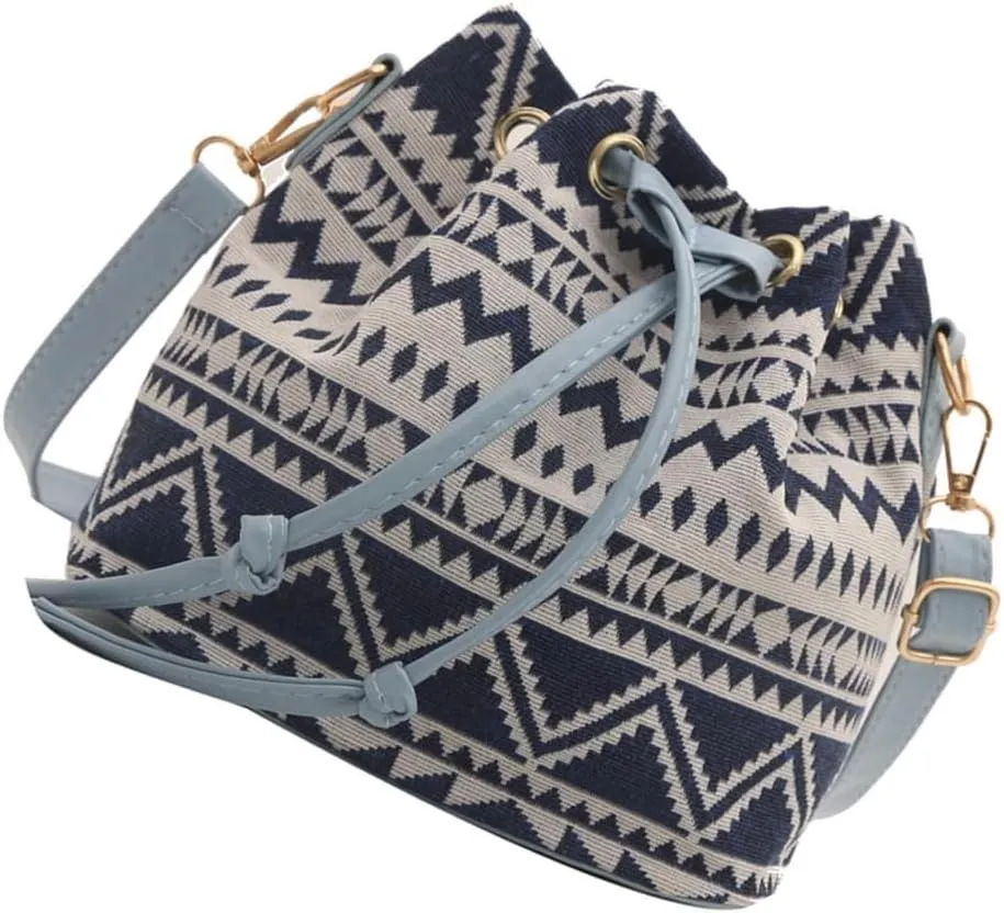 Women Bag Ethnic Styles Shoulder Bag Fashion Messengers Bag Simple Bucket Bag Drawstring Crossbody Bag for Daily Travel