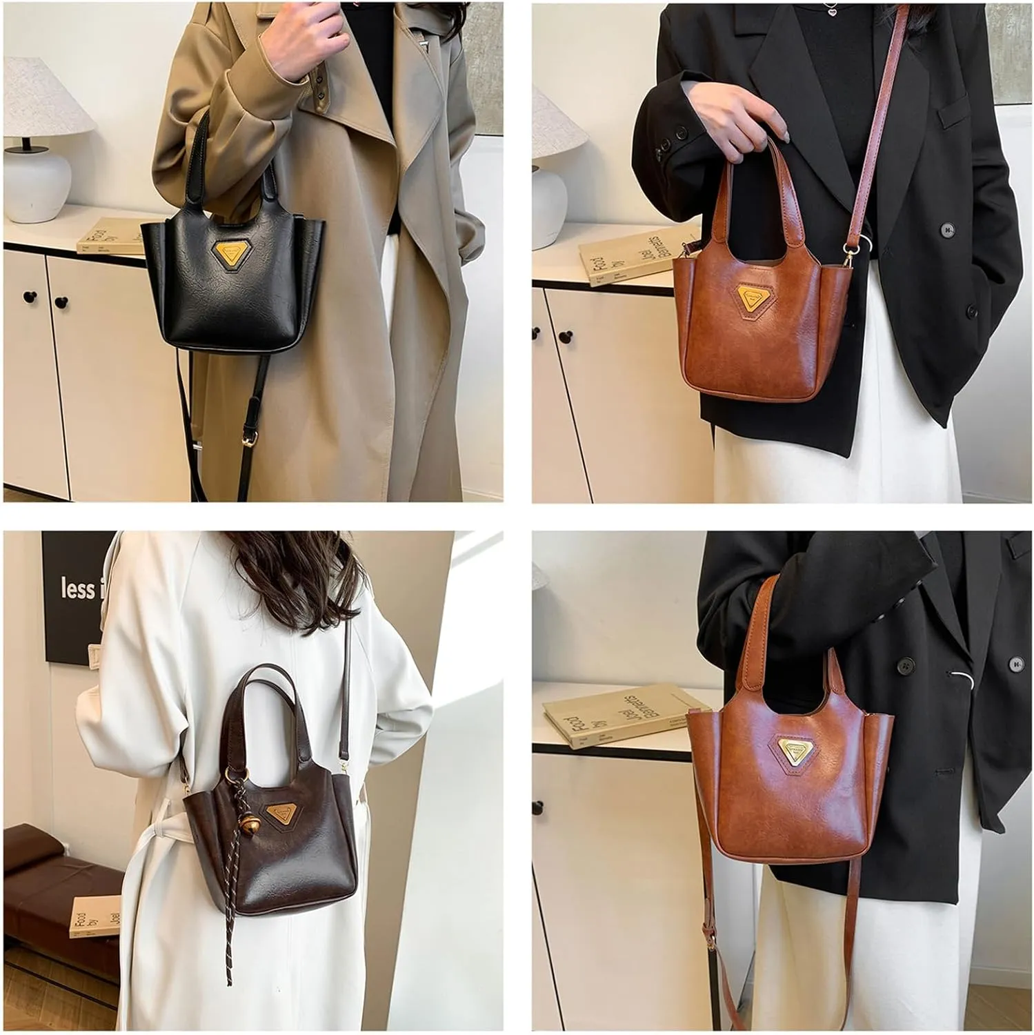 Women Bucket Bag Autumn Winter Shoulder Bag PU Leather Handbag Korean Styles Crossbody Bag Retro Messengers Bag