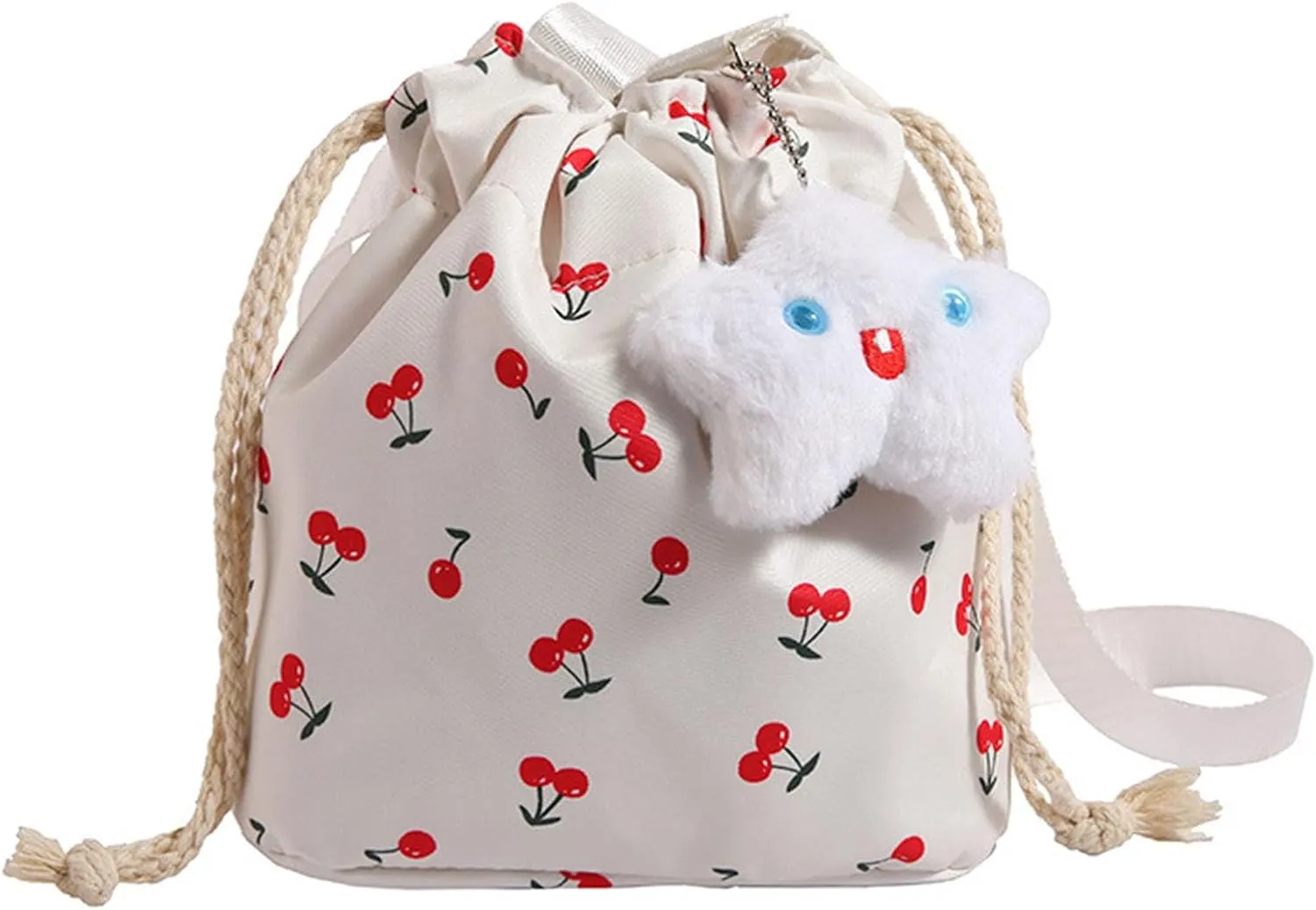 Women Bucket Bag Drawstring Shoulder Bag Female Fashion Crossbody Messengers Bag Cherries Pattern Beach Bag For Travel