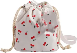 Women Bucket Bag Drawstring Shoulder Bag Female Fashion Crossbody Messengers Bag Cherries Pattern Beach Bag For Travel