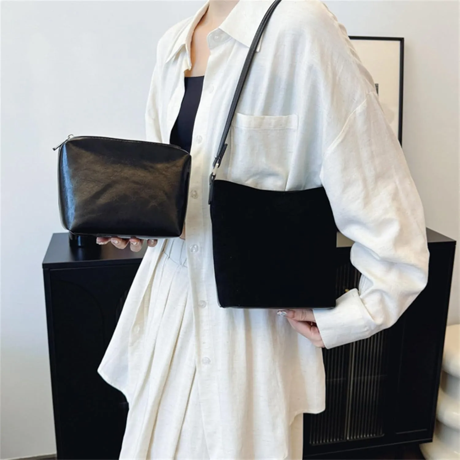 Women Bucket Bag Simple Shoulder Bag Autumn Winter Crossbody Bag PU Leather Messengers Bag Shopping Bag for Daily Travel Shoulder Bags