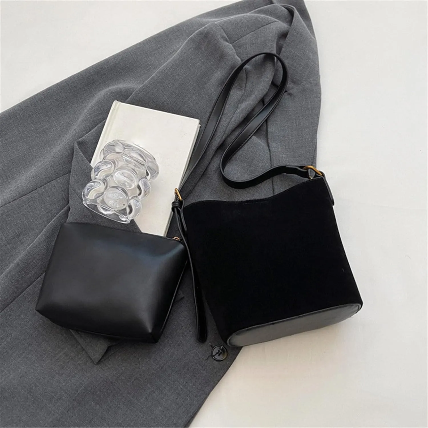Women Bucket Bag Simple Shoulder Bag Autumn Winter Crossbody Bag PU Leather Messengers Bag Shopping Bag for Daily Travel Shoulder Bags