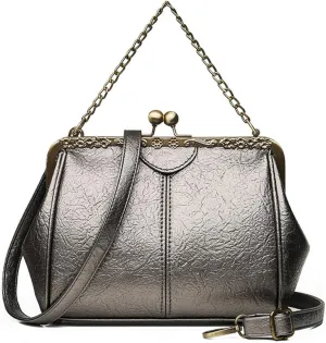 Women Crossbody Bags Small Retro Kiss Lock Handbag PU Leather Hobo Bags Hollow Tote Shoulder Satchels