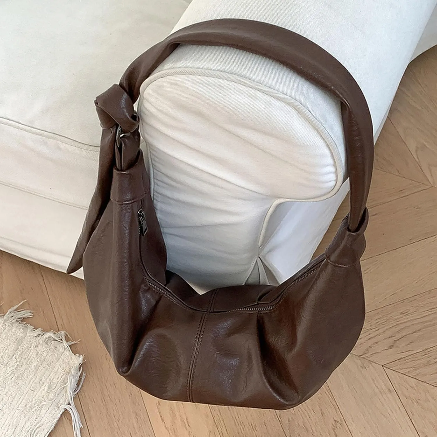 Women Dumplings Bag Large Capacity Shoulder Bag Pleated Crossbody Bag PU Leather Messenger Bag Top Handle Satchel