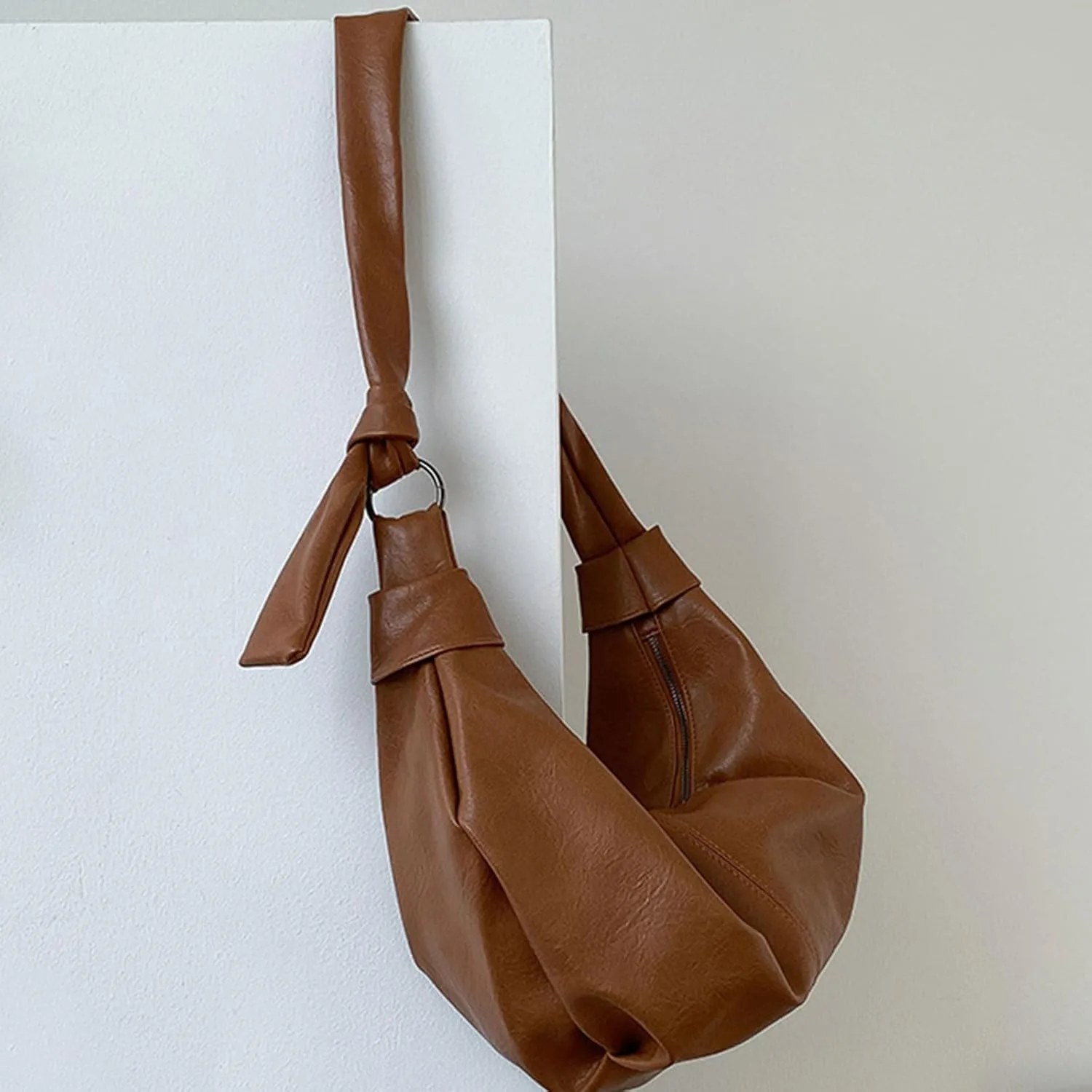 Women Dumplings Bag Large Capacity Shoulder Bag Pleated Crossbody Bag PU Leather Messenger Bag Top Handle Satchel