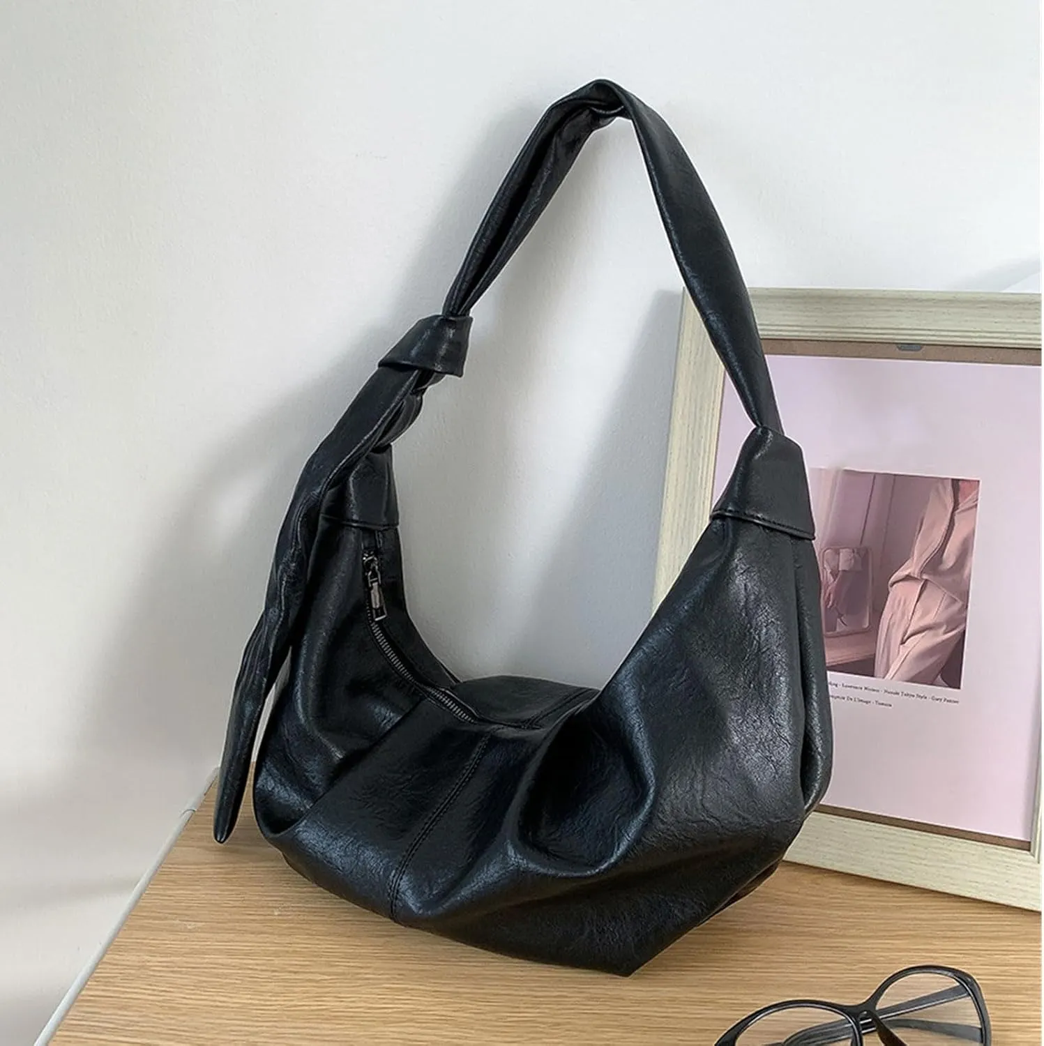 Women Dumplings Bag Large Capacity Shoulder Bag Pleated Crossbody Bag PU Leather Messenger Bag Top Handle Satchel