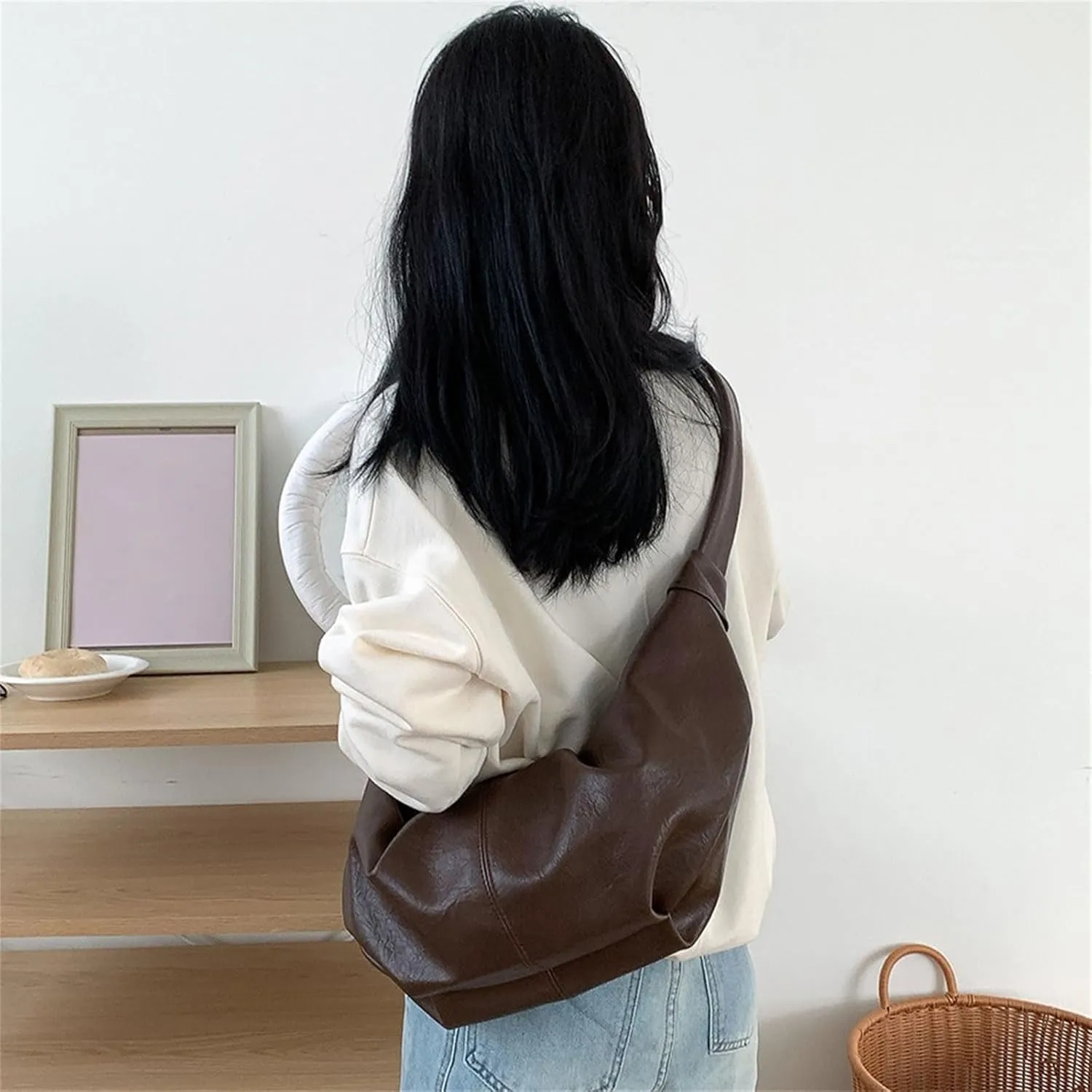 Women Dumplings Bag Large Capacity Shoulder Bag Pleated Crossbody Bag PU Leather Messengers Bag Top Handle Satchel