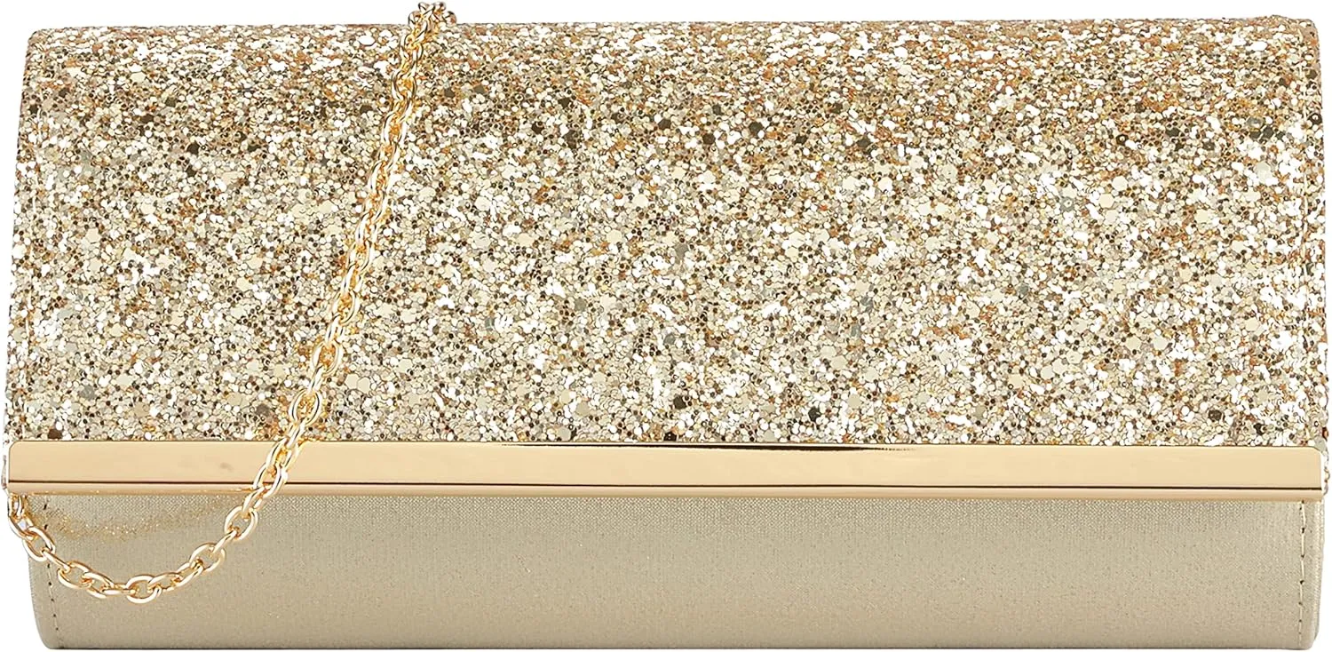 Women gold clutch Purses Formal Evening Bags Wedding Party Dressy Handbags Bridal Prom shoulder bag with chain