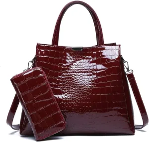 Women Handbags Top Handle Satchel Purse Shoulder Bag Briefcase Hobo Bag Set 2pcs (wine red)