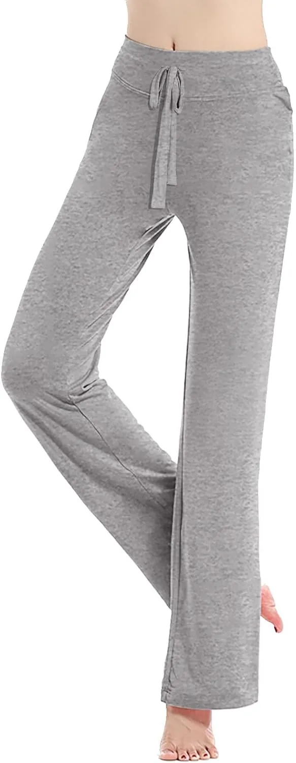 Women High Waist Yoga Trousers Solid Color Wide Leg Drawstring Casual Leggings Trendy Going Out Workout Yoga Pants