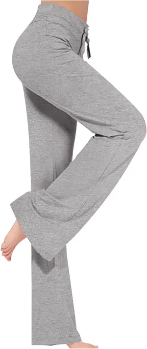 Women High Waist Yoga Trousers Solid Color Wide Leg Drawstring Casual Leggings Trendy Going Out Workout Yoga Pants