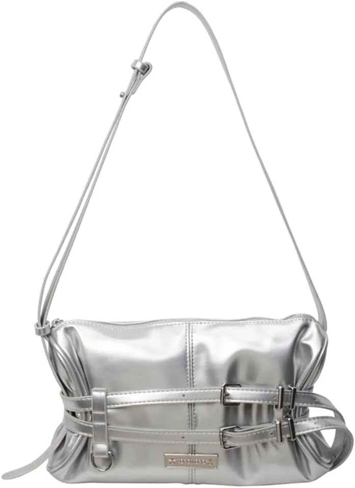 Women Shoulder Bag Double Belted Strap PU Leather Crossbody Bag Solid Color Satchel Purse Zipper Clutch Purse Travel