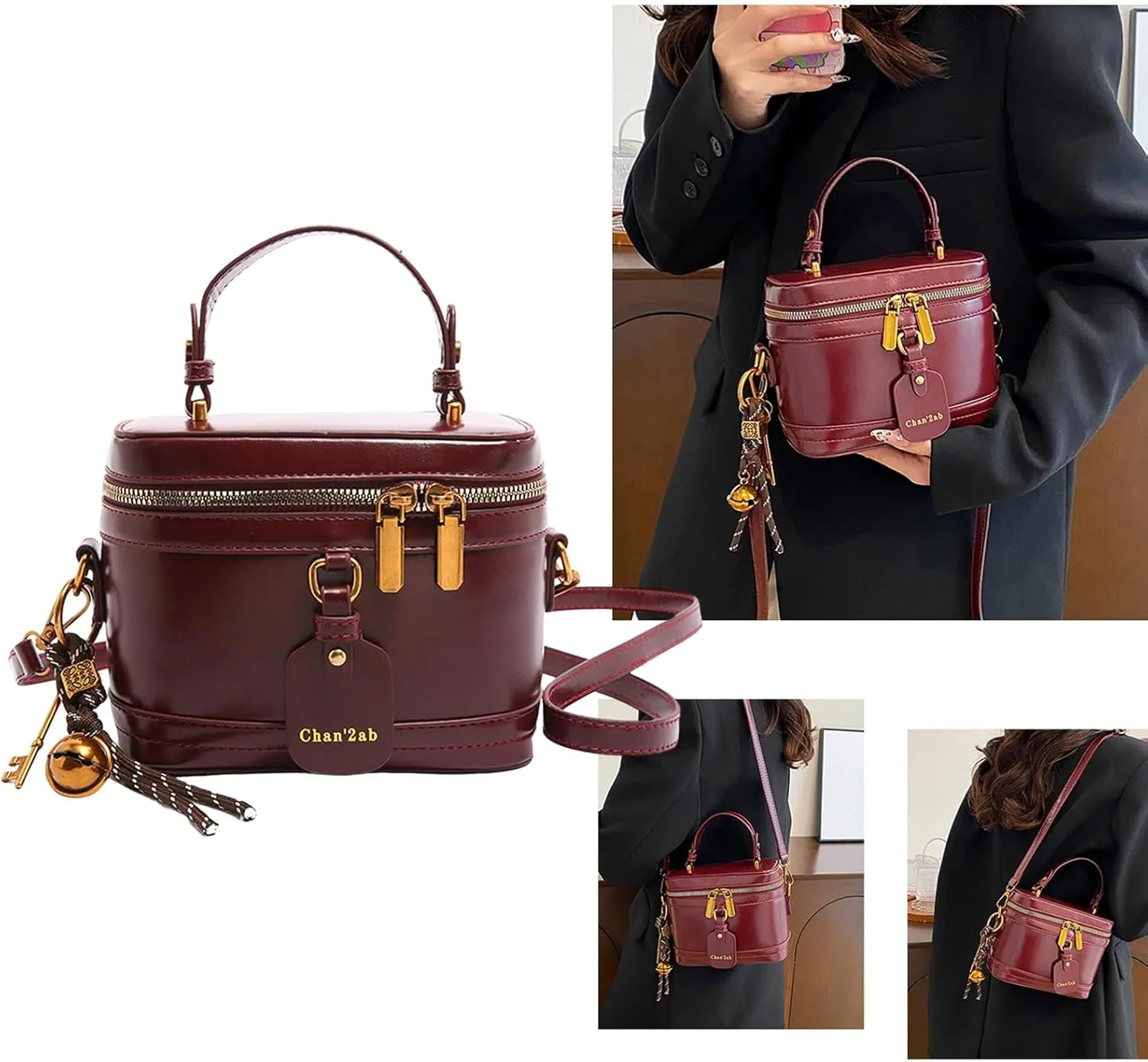 Women Shoulder Bag Stylish Crossbody Bag Travel Makeup Bag Fashion Messengers Bag PU Leather Bucket Bag for Daily Work