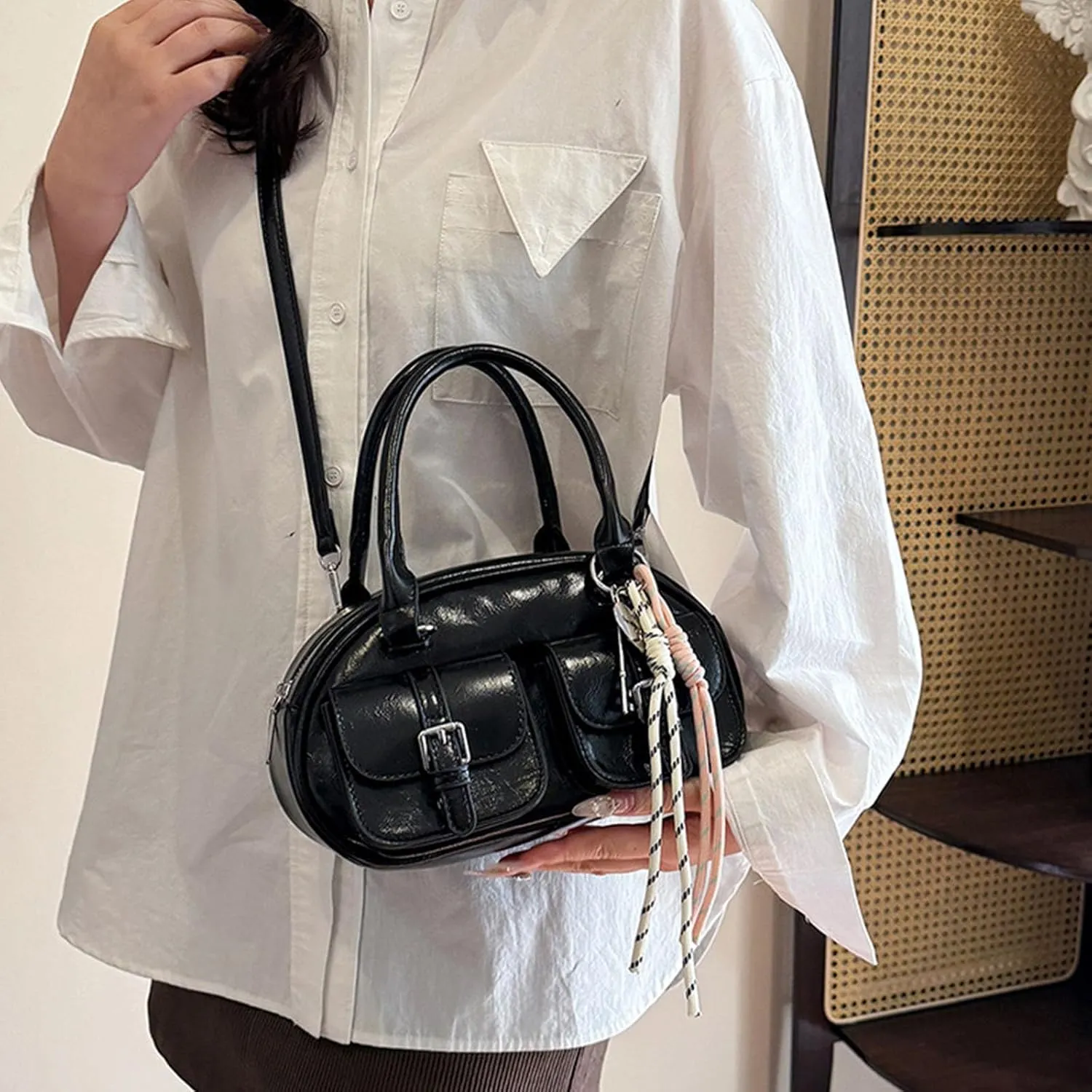 Women Shoulder Bag Stylish Top Handle Bag Crossbody Bag Ladies Satchel Bag PU Leather Handbag Simple Messengers Bag