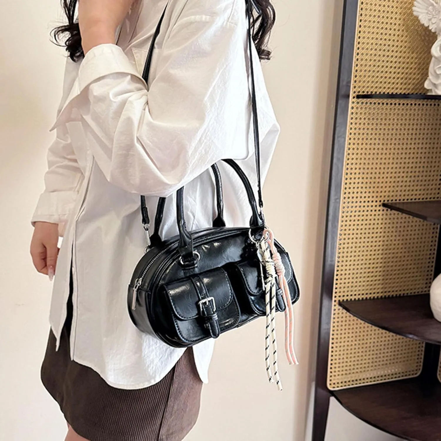 Women Shoulder Bag Stylish Top Handle Bag Crossbody Bag Ladies Satchel Bag PU Leather Handbag Simple Messengers Bag