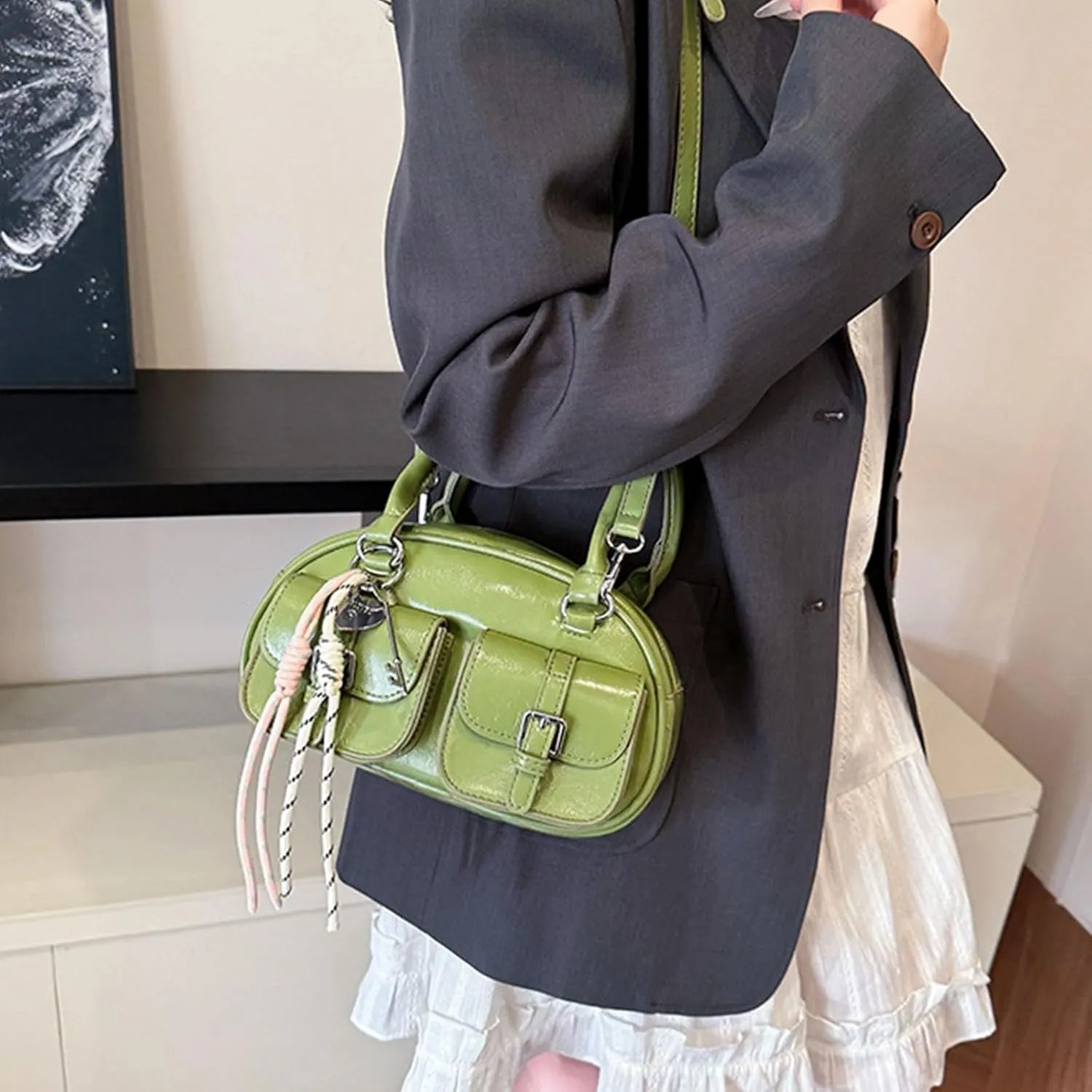 Women Shoulder Bag Stylish Top Handle Bag Crossbody Bag Ladies Satchel Bag PU Leather Handbag Simple Messengers Bag