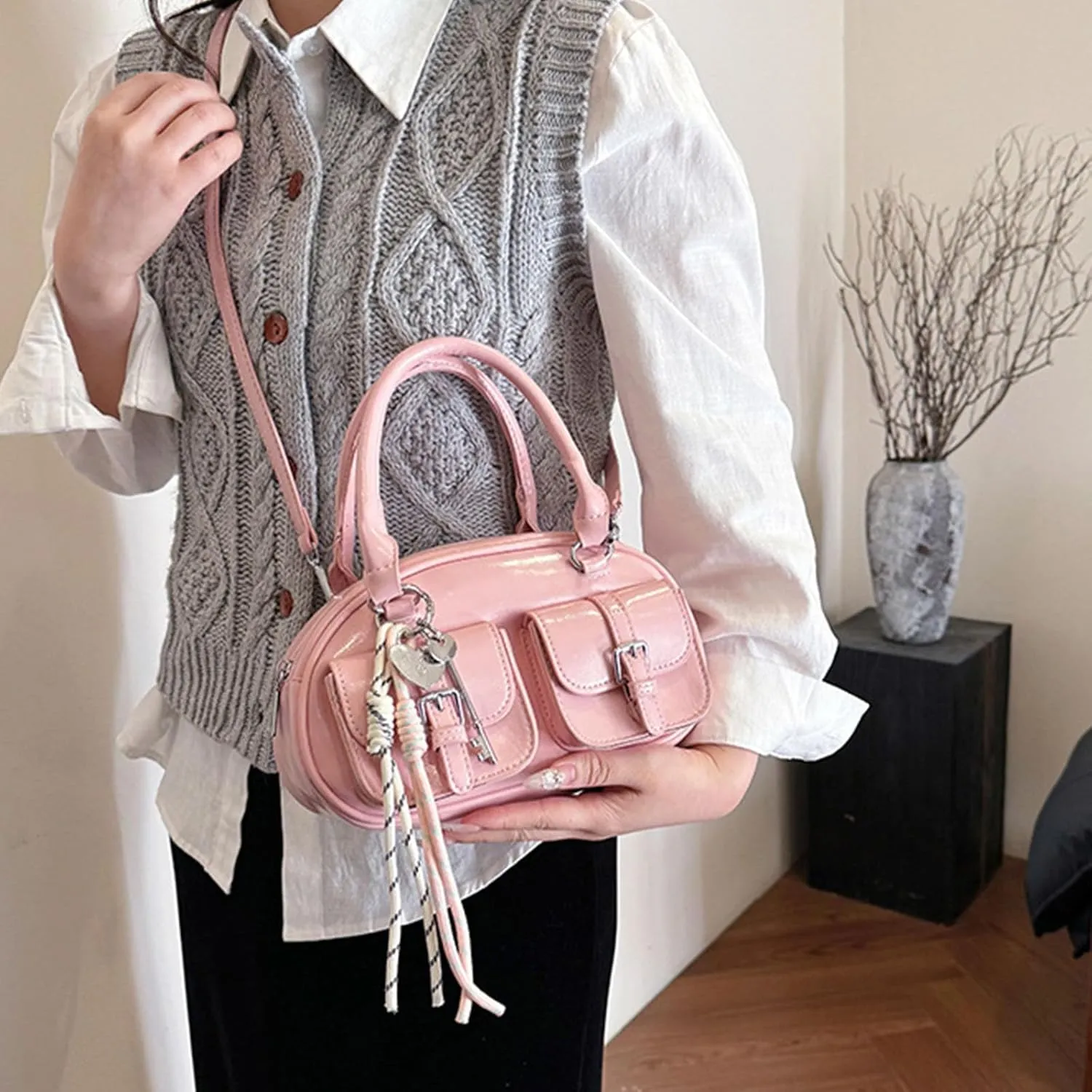Women Shoulder Bag Stylish Top Handle Bag Crossbody Bag Ladies Satchel Bag PU Leather Handbag Simple Messengers Bag