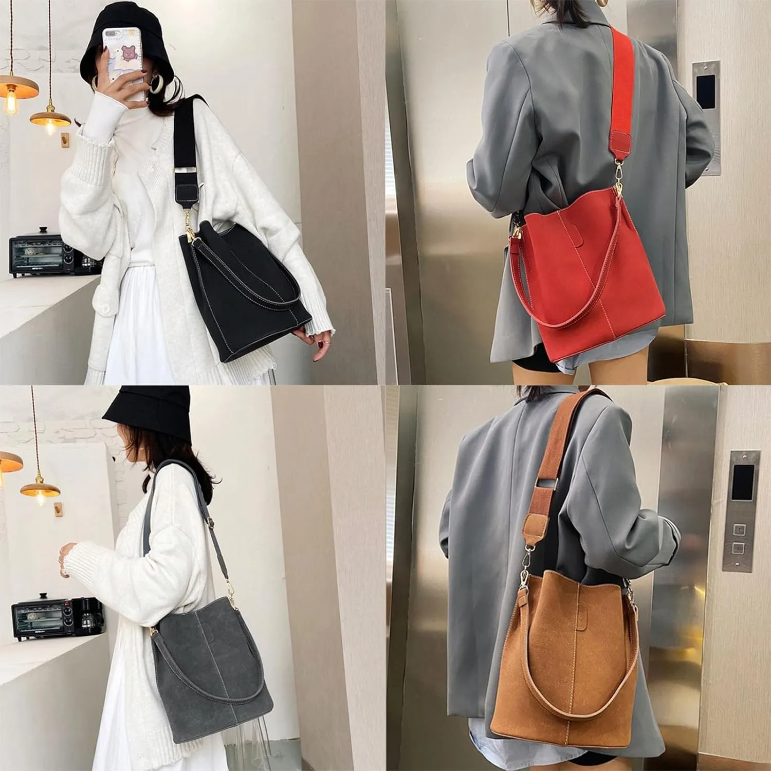 Women Shoulder Bag Trendy Handbag Autumn Winter Bucket Bag Retro Messengers Bag Casual Crossbody Bag for Daily Work