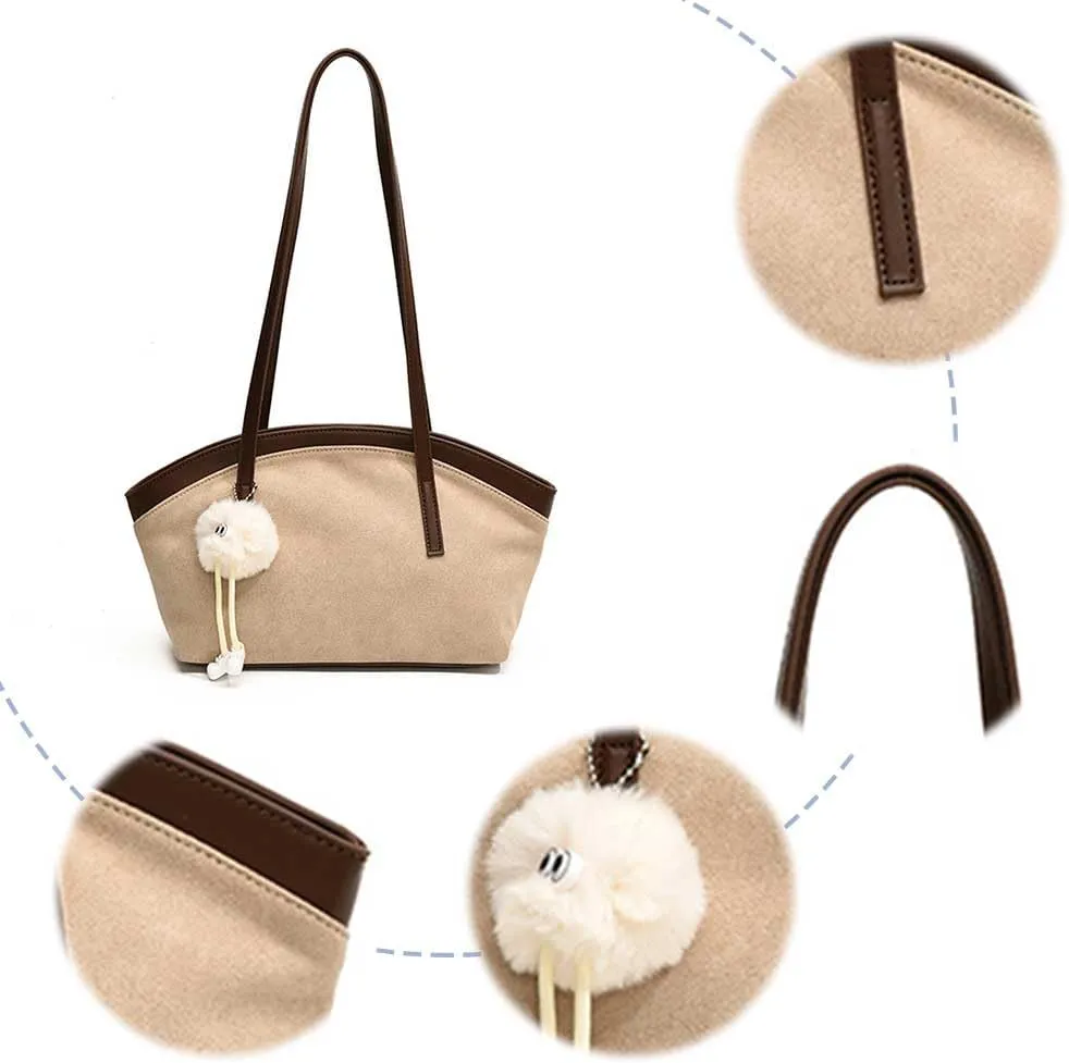 Women Suede Shoulder Bag Large Capacity Handbag Casual Underarm Bag Satchel Bag for Work Travel