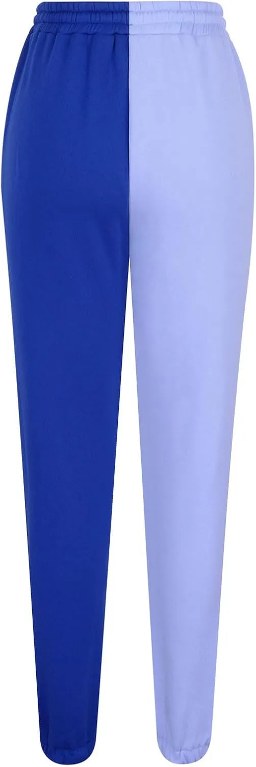 Women Sweatpant Casual Color Block Patchwork Trouser Elastic High Waist Drawstring Joggers Baggy Pants with Pockets