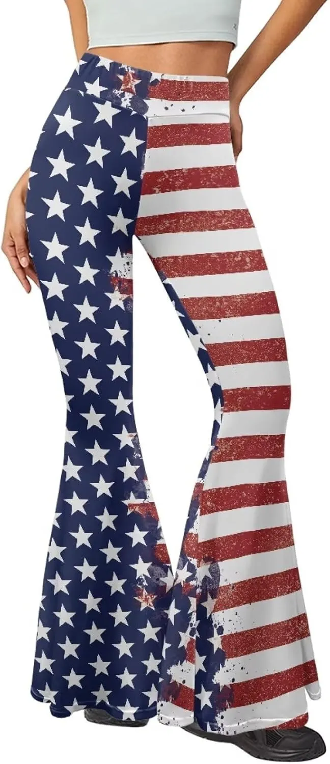 Women's 70S Yoga Pants Flare Ladies Hippie Flower Flared Leggings Athletic Leggings High Waisted Workout Pants