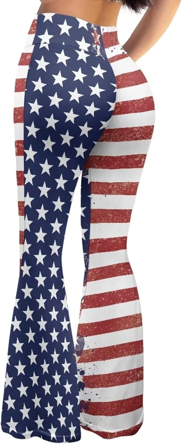 Women's 70S Yoga Pants Flare Ladies Hippie Flower Flared Leggings Athletic Leggings High Waisted Workout Pants