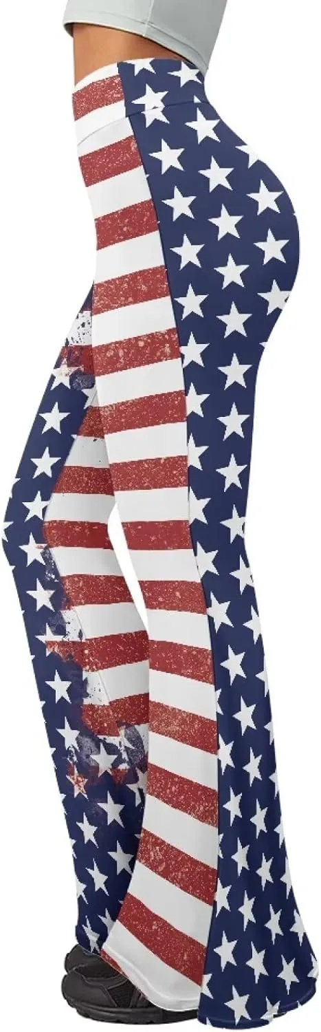 Women's 70S Yoga Pants Flare Ladies Hippie Flower Flared Leggings Athletic Leggings High Waisted Workout Pants