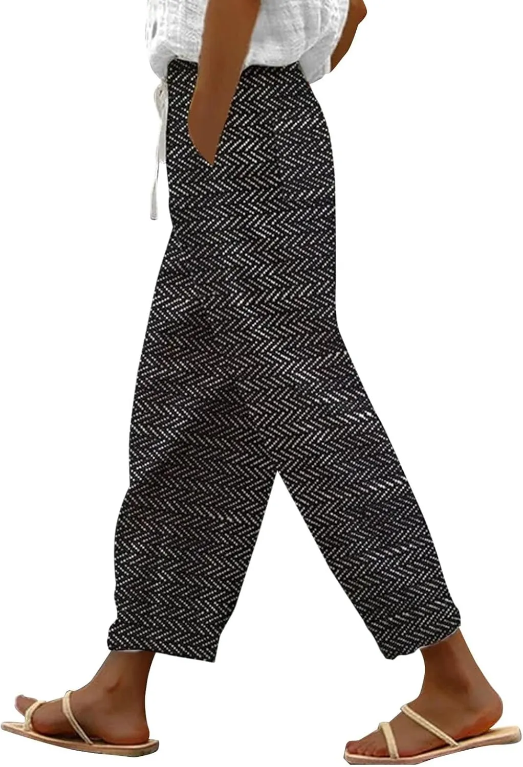 Women's Cotton Linen Pants Wide Leg Casual Loose Drawstring High Waist Palazzo Trousers Lightweight Pants