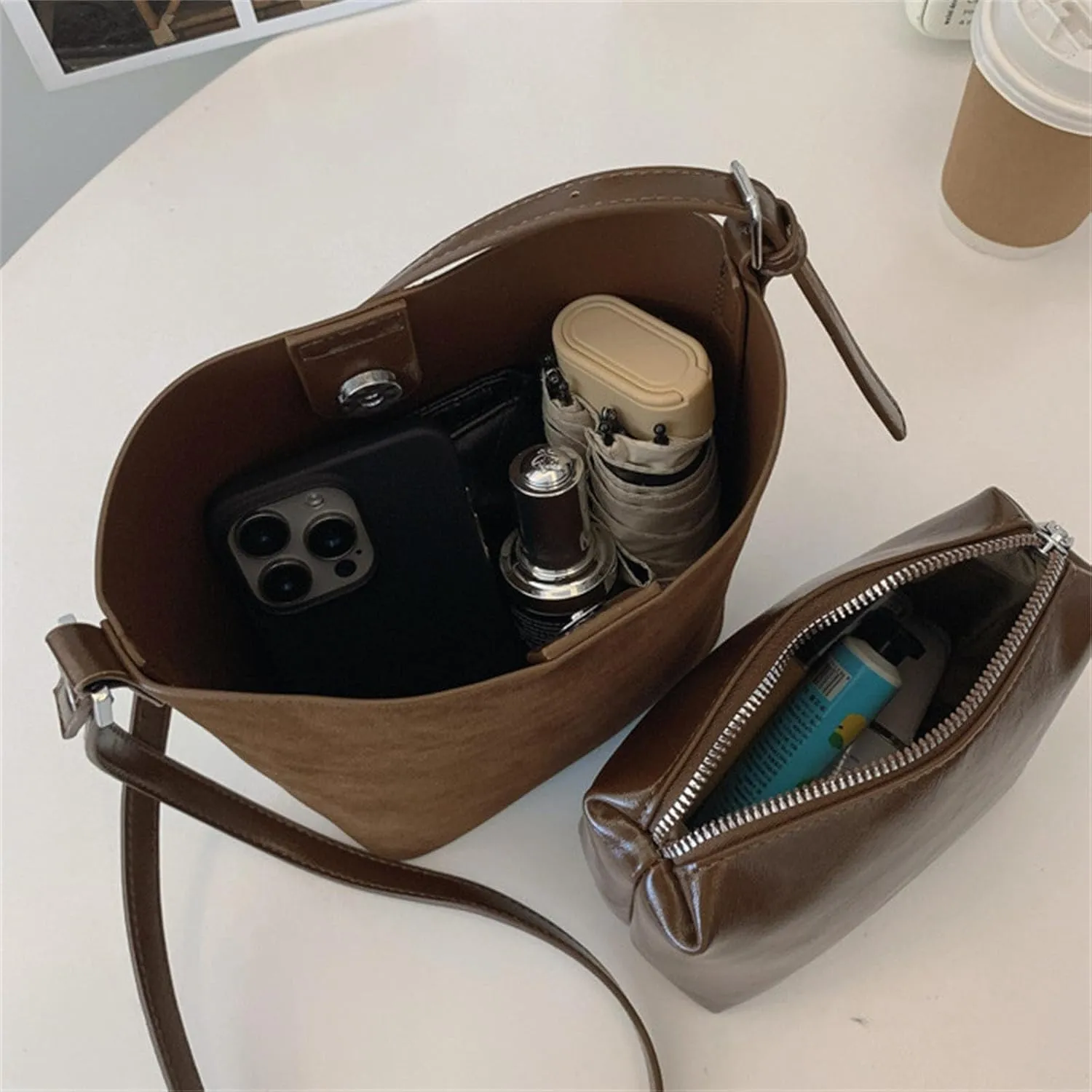 Womens Crossbody Bag PU Leather Shoulder Bag Messenger Bag Fashoin Bucket Bag Autumn Winter Shopping Dating Bag