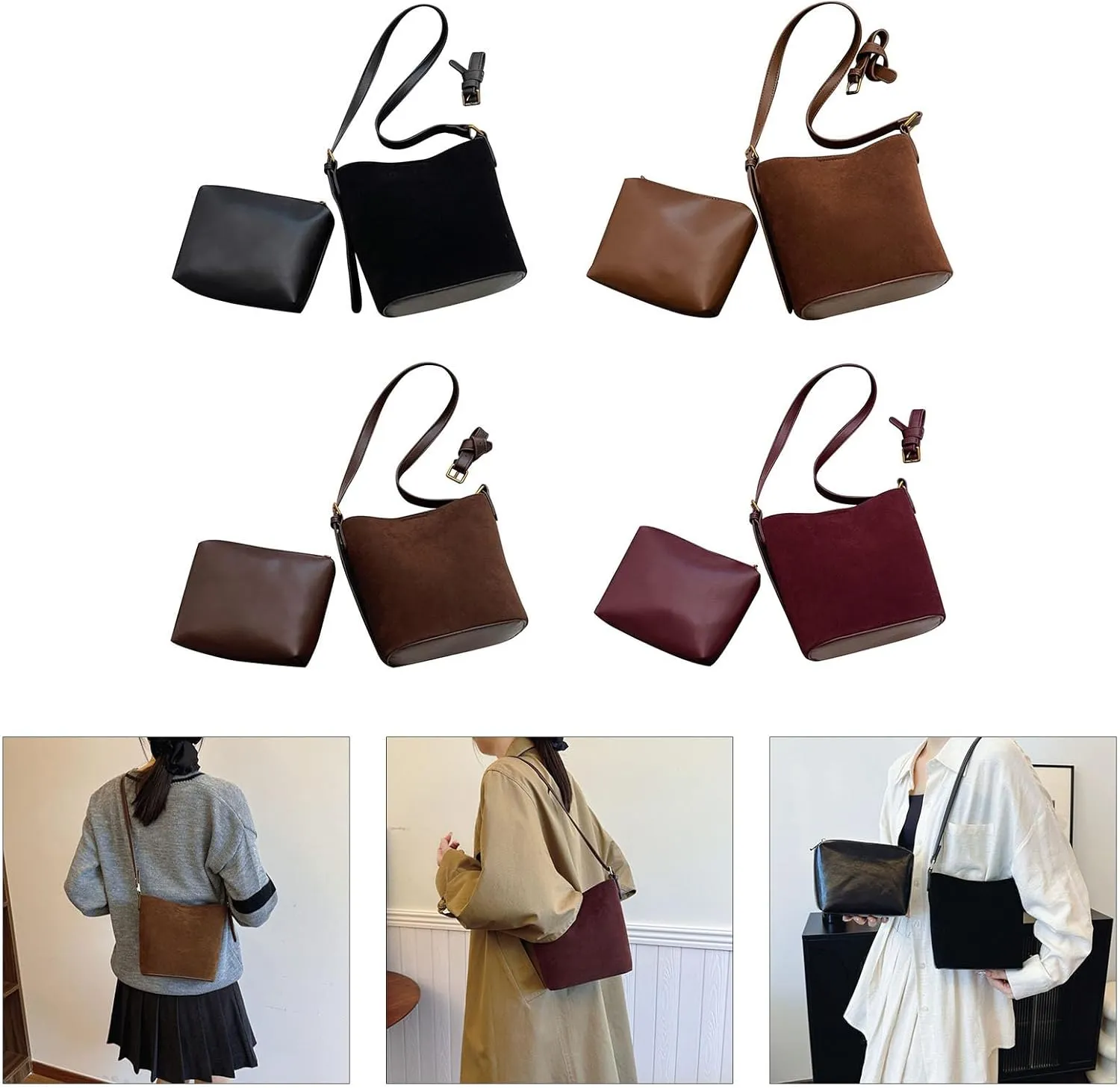 Womens Crossbody Bag PU Leather Shoulder Bag Messenger Bag Fashoin Bucket Bag Autumn Winter Shopping Dating Bag