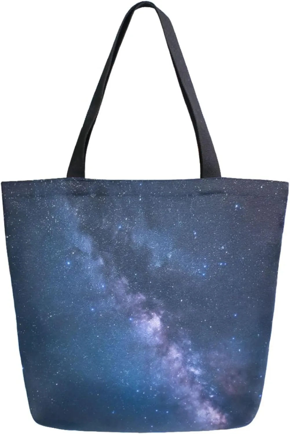 Womens Extra Large Canvas Shoulder Grocery Tote Bag, Night Sky Beautiful Milky Way Stars Durable Daily Handle Bag for Gym Yoga Weekender Picnic Beach Travel Kitchen Reusable Market Shopping