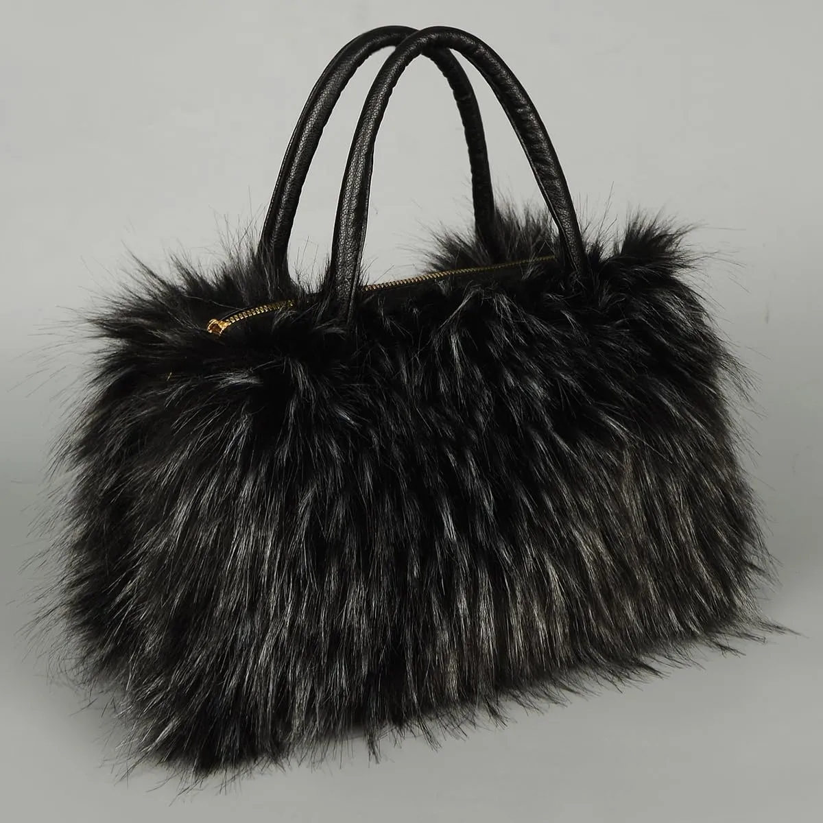 Women's Furry Shoulder Handbags Faux Fur Work Tote Bag for Women Fluffy Satchel Handbags Wristlet Zipper Purses