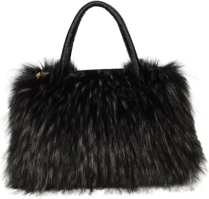 Women's Furry Shoulder Handbags Faux Fur Work Tote Bag for Women Fluffy Satchel Handbags Wristlet Zipper Purses