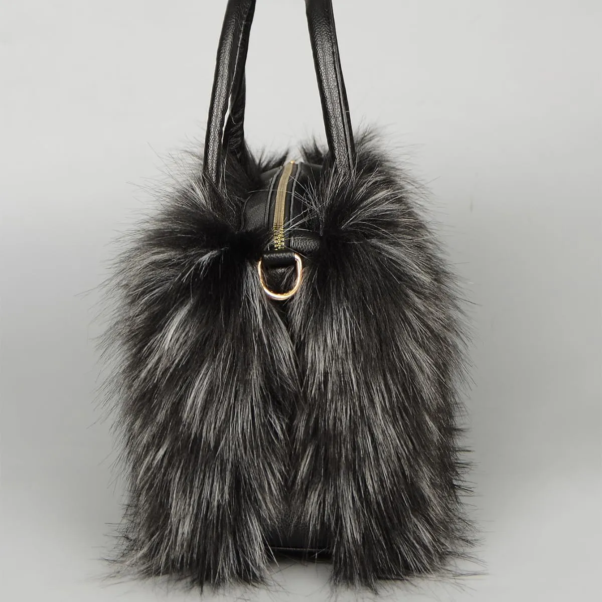 Women's Furry Shoulder Handbags Faux Fur Work Tote Bag for Women Fluffy Satchel Handbags Wristlet Zipper Purses